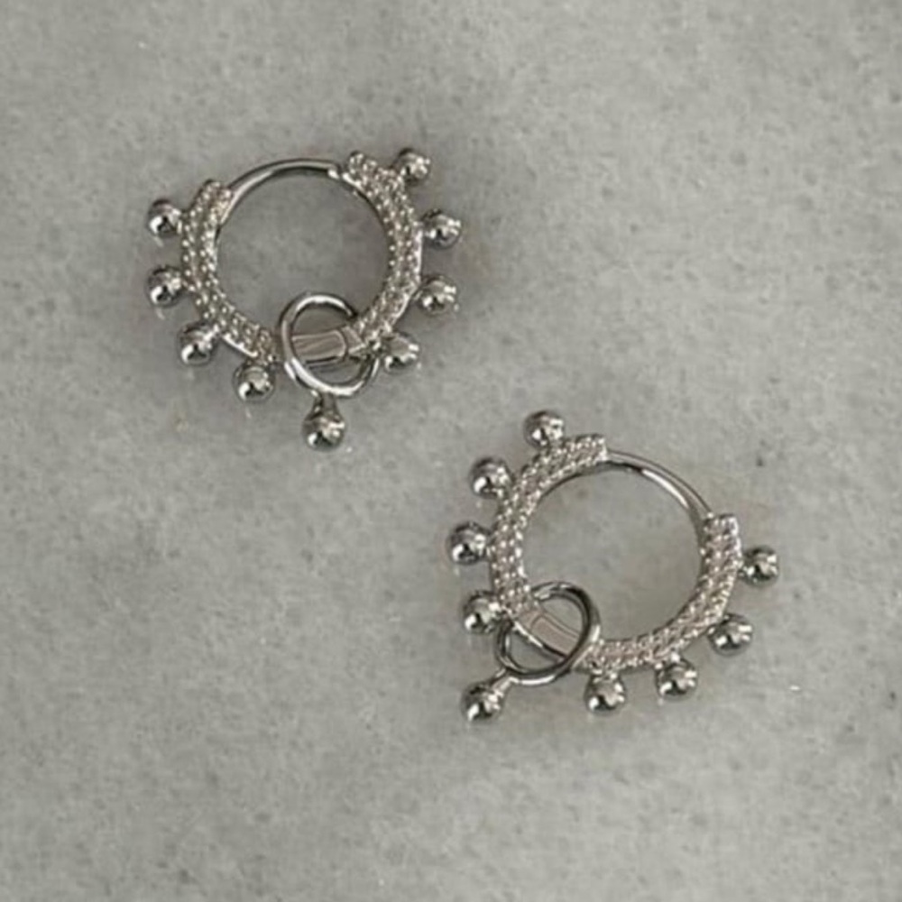 New Drop! Sterling Silver Beaded Hoop Dangle Earrings - Picture 4 of 4
